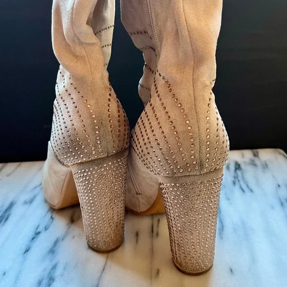 Chunky heeled boots suede with rose gold rhinestone (size 8) - Picture 4 of 4